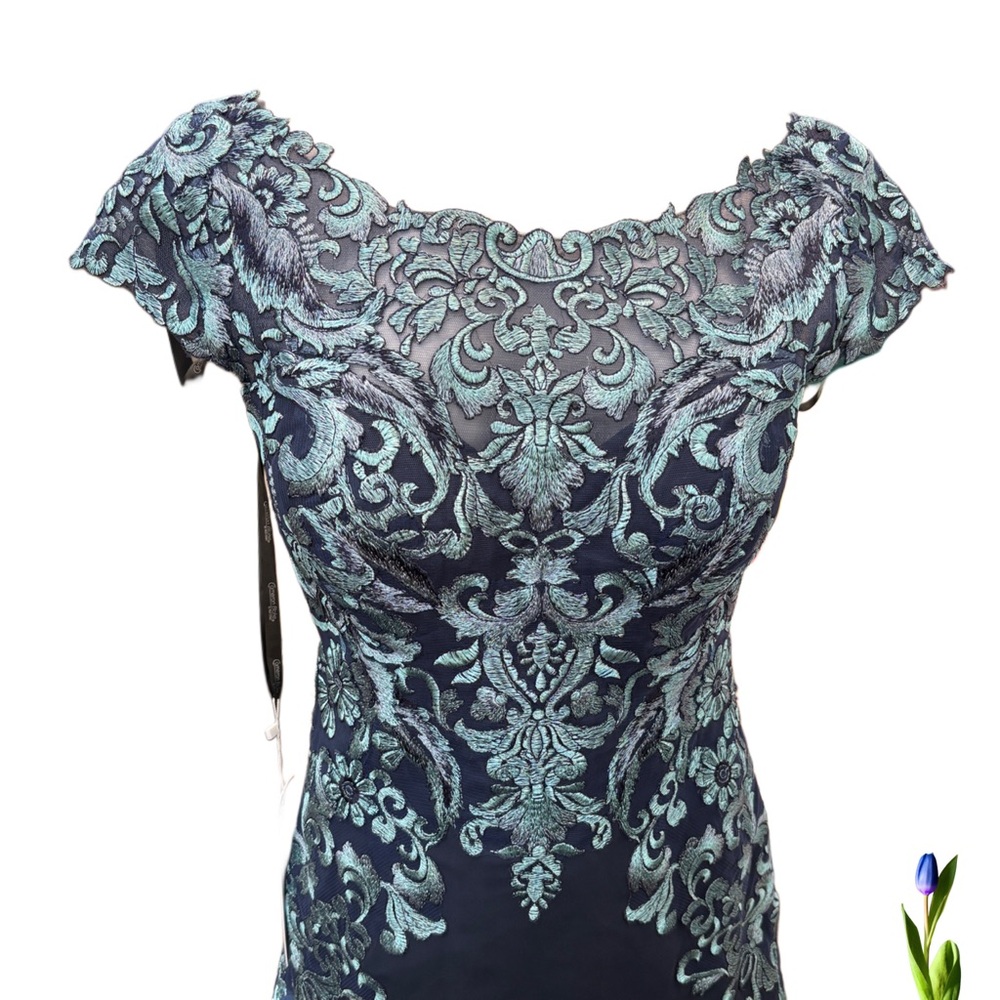 Cameron Blake Gown Dress Blue Navy / Turquoise Embroidered for Wedding Guest 8 - Picture 4 of 10